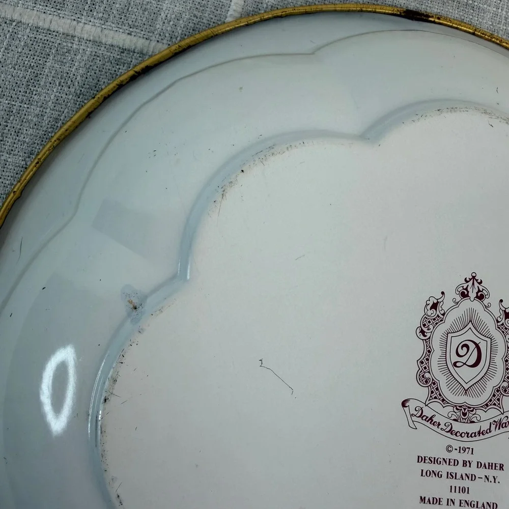 VTG 1971 Daher Decorated Ware Floral Metal Tin Bowl Trinket Tray Key Purse Bowl‎